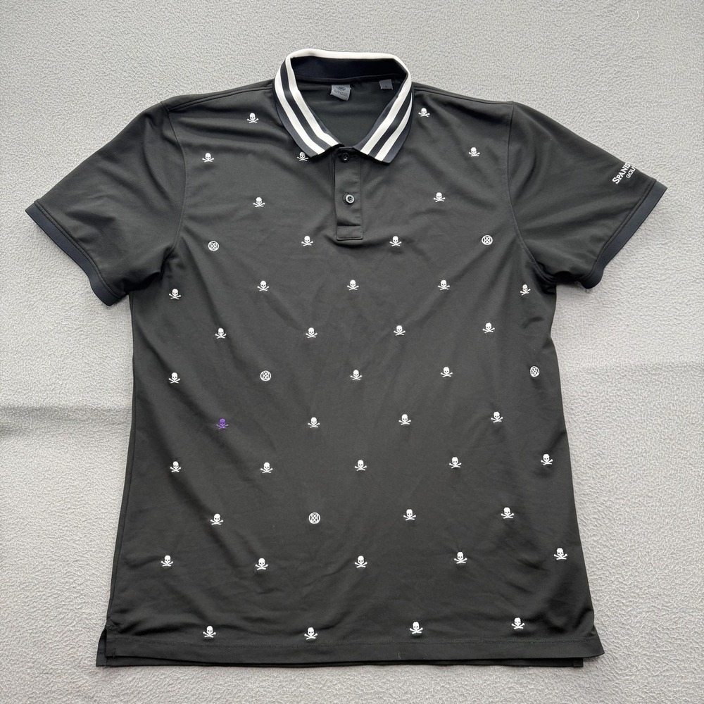 G/FORE Polo Shirt Mens Large Black Skull Logo Spanish Oaks Golf Performance